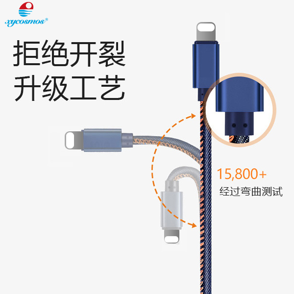 湘元宇适用于iPhone手机充电线牛仔编织快充闪充2A苹果数据线