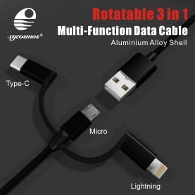 Rotatable 3 in 1  Multi-Function Data Cable